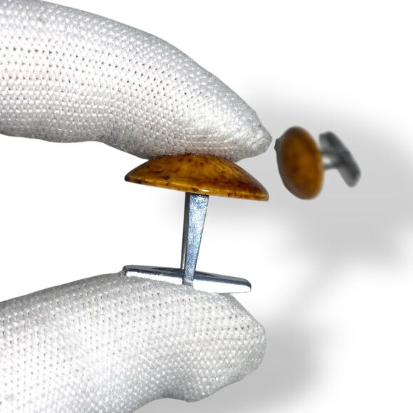 VTG Amber Brown Oval Cufflinks Silver tone Men Formal Wear Wedding Accessories - Picture 4 of 6